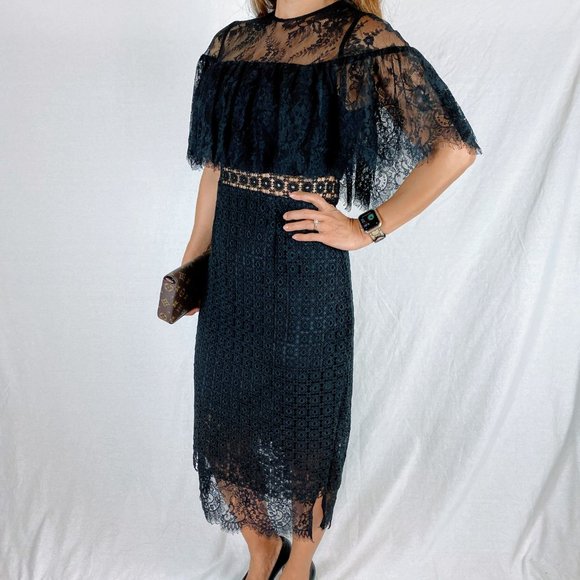 Cynthia Rowley Black Lace Midi Dress $498 - Picture 4 of 10